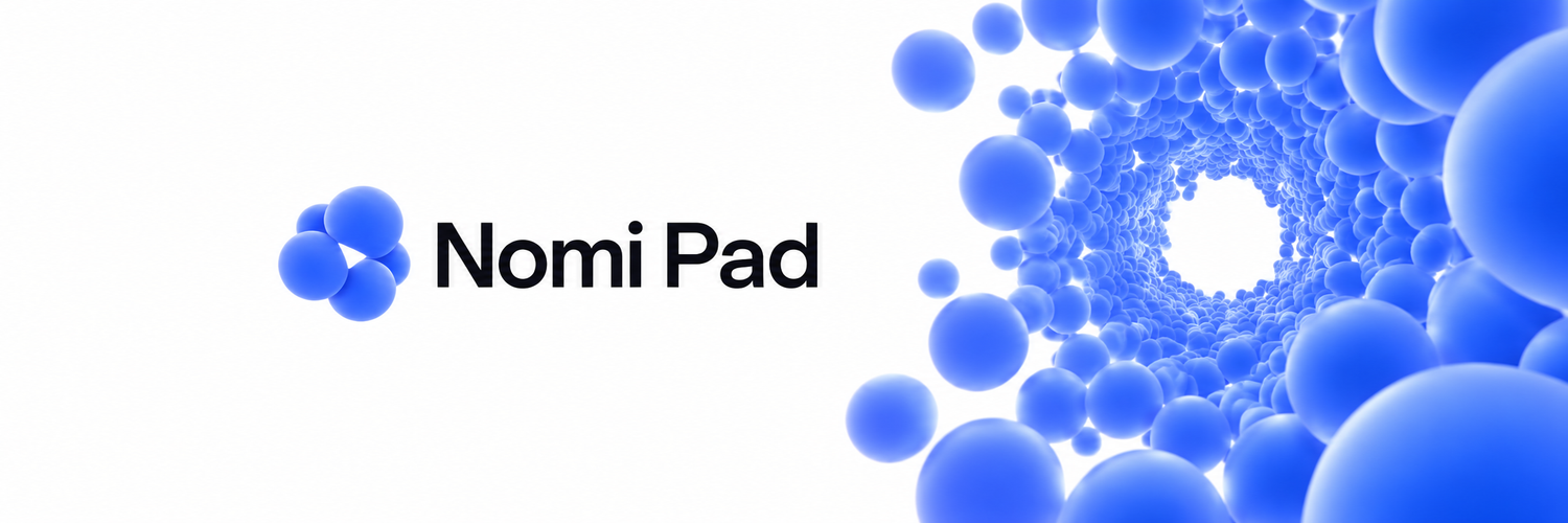 Nomi Pad X banner with blue orbs